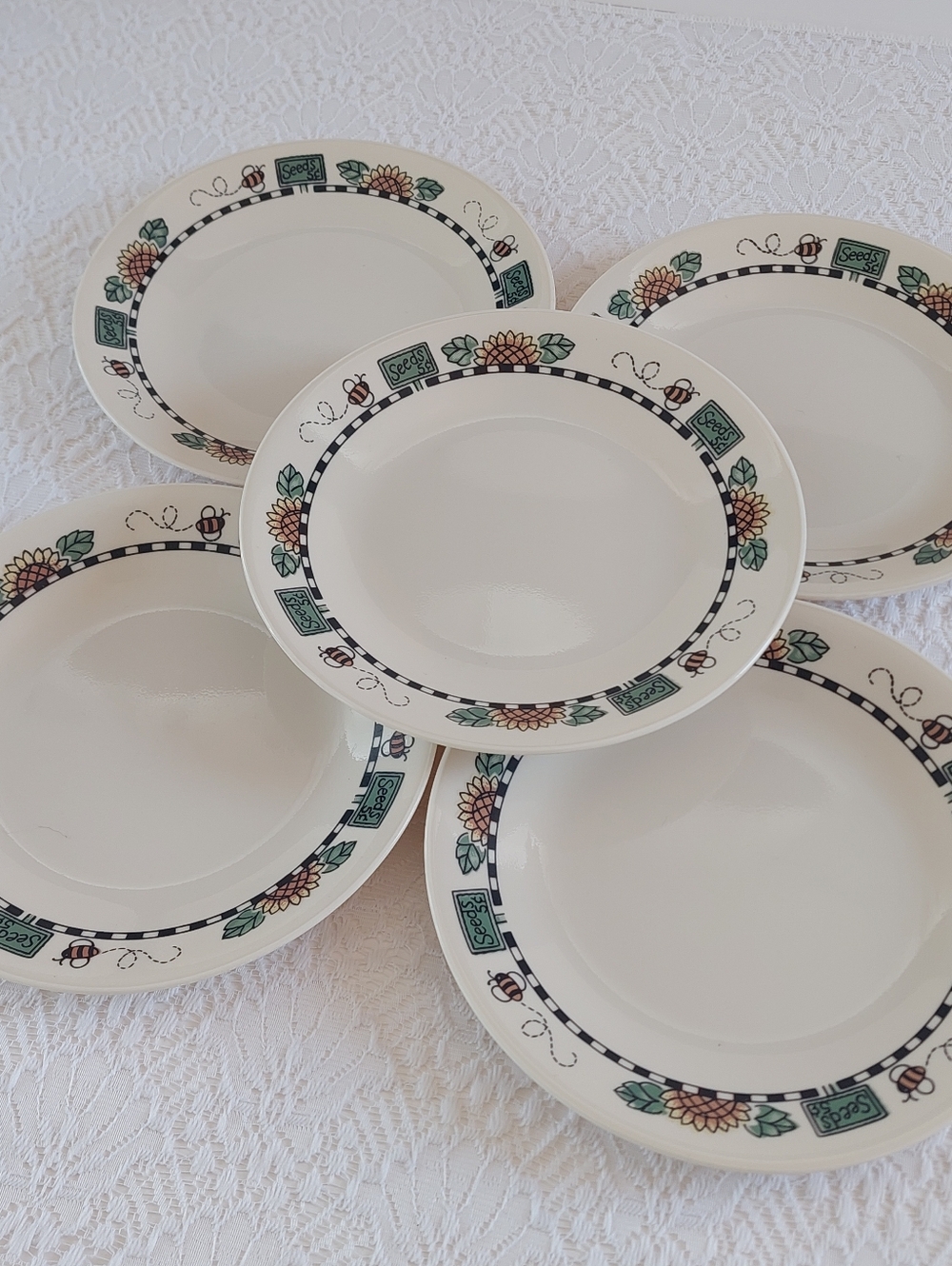 Vintage Corelle Sunblossoms Plate Set of 5 - Sunflowers & Bees - 6.75" Sides